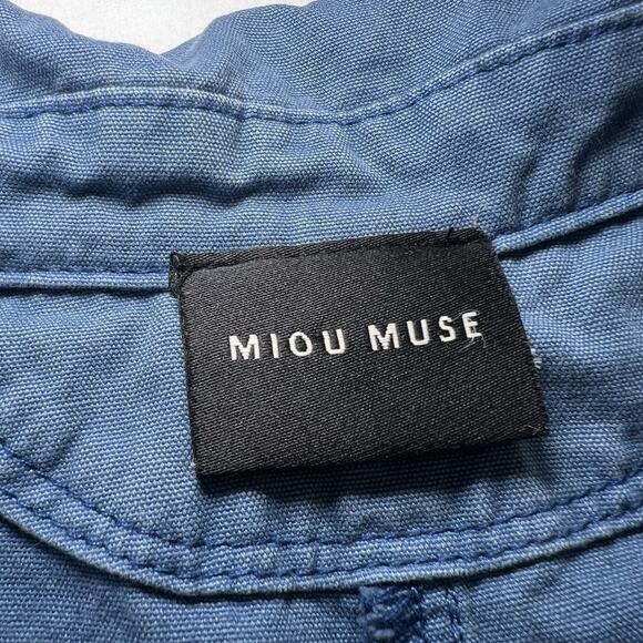 MIOU MUSE Easygoing Romper Size Small Blue 100% Cotton Tie Waist Shorts Casual - Picture 12 of 13